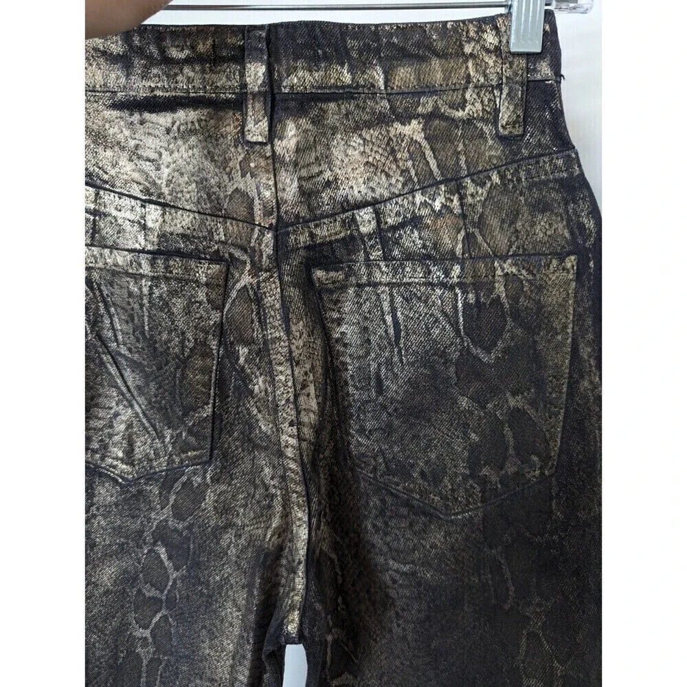 Free People Crvy‎ Georgina Pants Women Size 25 Gold Foil Straight Leg Snake Club